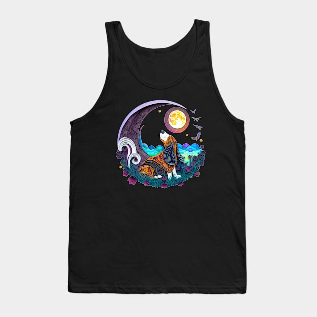 Basset Hound Dog in Space Crescent Moon Planets Stars Cute Tank Top by joannejgg